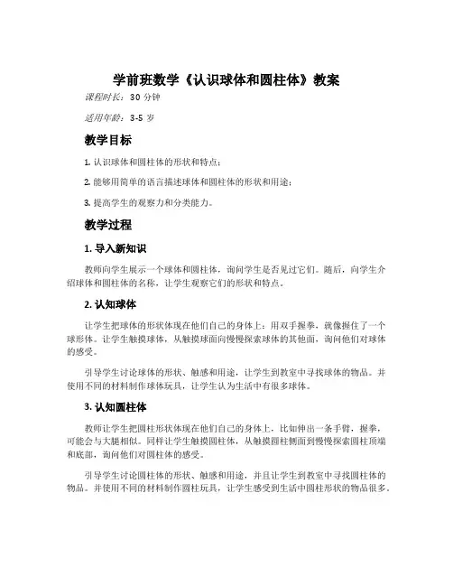 学前班数学《认识球体和圆柱体》教案
