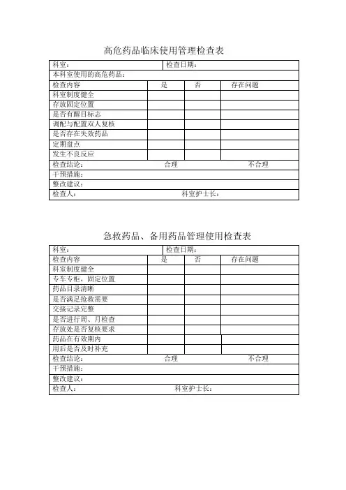 高危药品临床使用管理检查表以及使用登记表