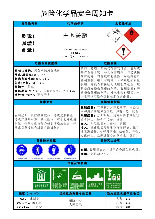 苯基硫醇-危险化学品安全周知卡