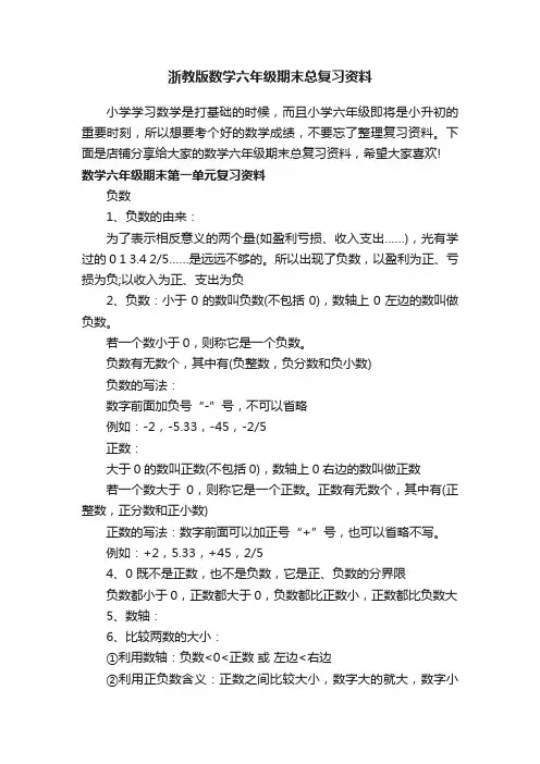 浙教版数学六年级期末总复习资料