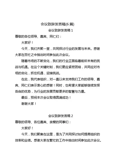 会议致辞发言稿(6篇)