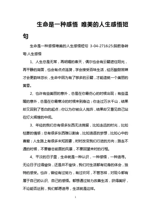 生命是一种感悟 唯美的人生感悟短句