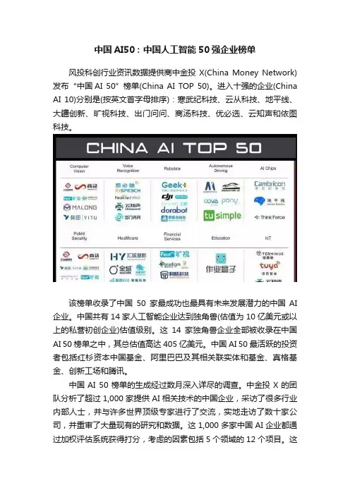 中国AI50：中国人工智能50强企业榜单