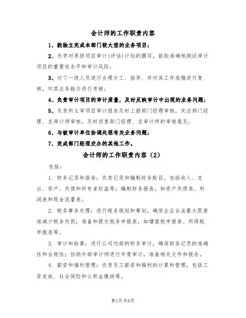 会计师的工作职责内容(5篇)