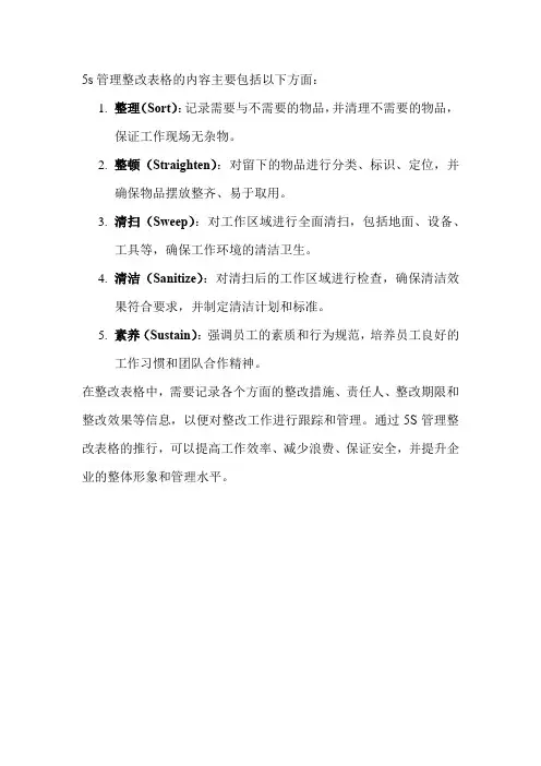5s管理整改表格