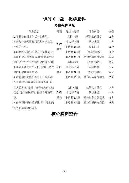 2024年中考化学总复习第五讲常见的物质课时6盐、化学肥料