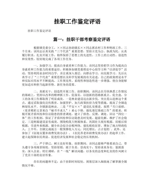 挂职工作鉴定评语