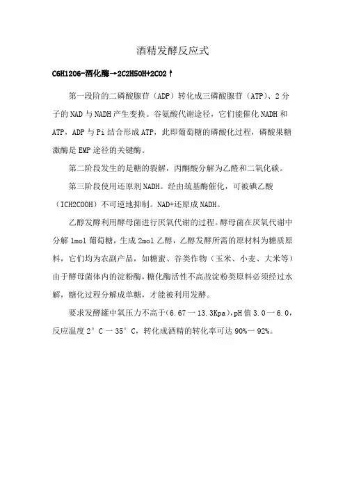 酒精发酵反应式