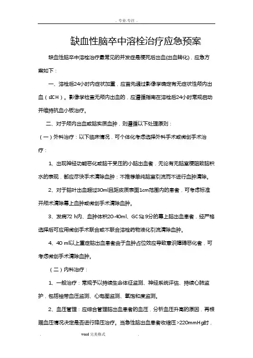 缺血性脑卒中溶栓治疗应急处置预案