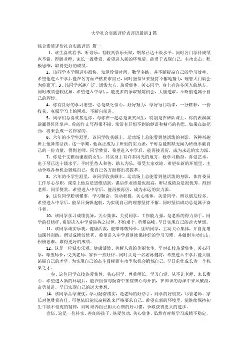 大学社会实践评价表评语最新3篇