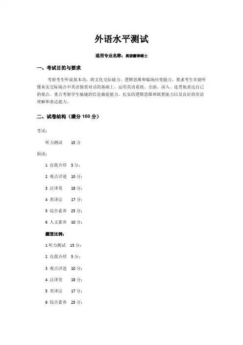 哈尔滨理工大学《外语水平测试(有翻译硕士)》2020年考研专业课复试大纲