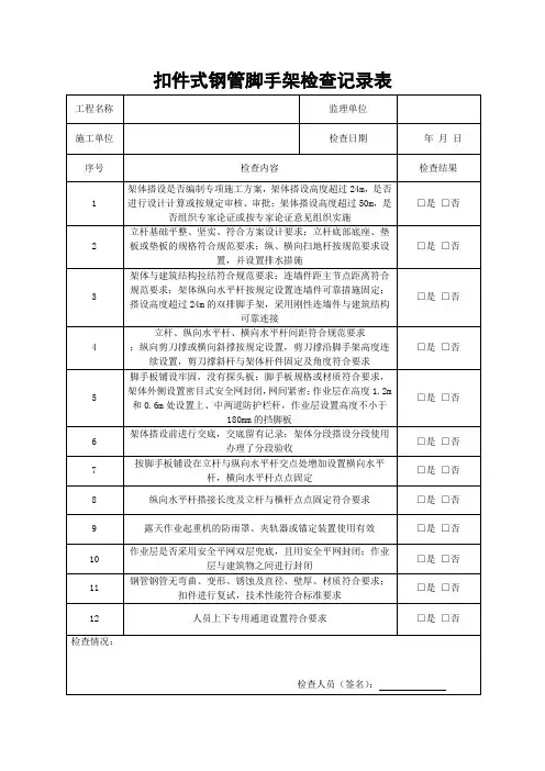 扣件式钢管脚手架检查记录表