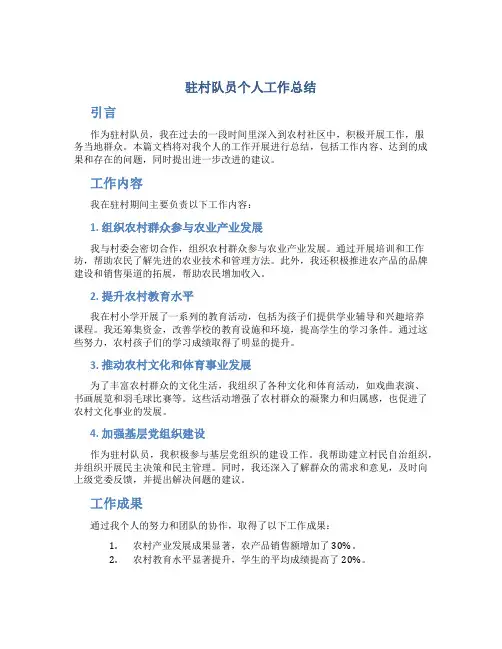 驻村队员个人工作总结