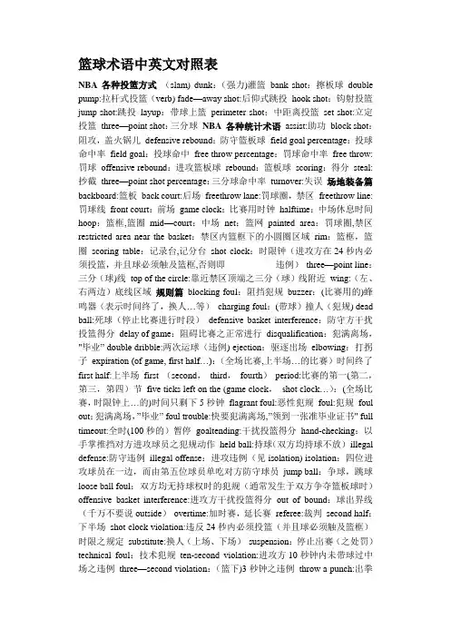篮球术语中英文对照表