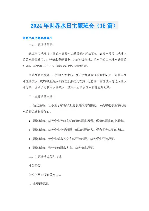 2024年世界水日主题班会(15篇)