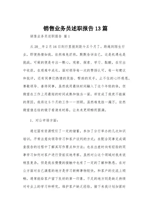 销售业务员述职报告13篇