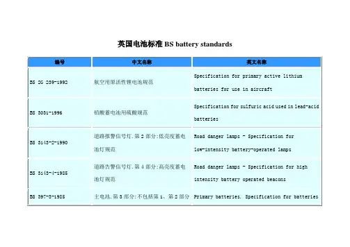 英国电池标准列表