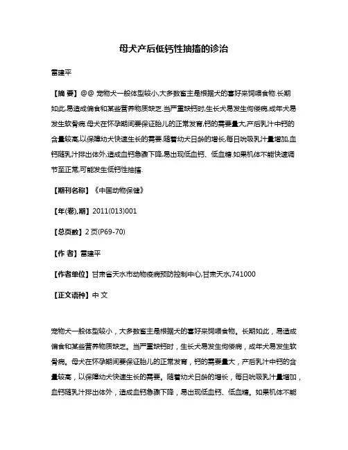母犬产后低钙性抽搐的诊治
