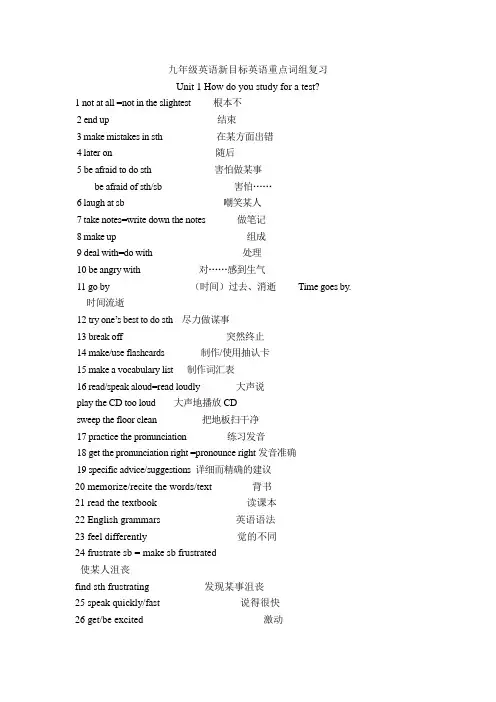 ((人教版))[[初三英语教案]]九年级英语新目标英语重点词组复习教案