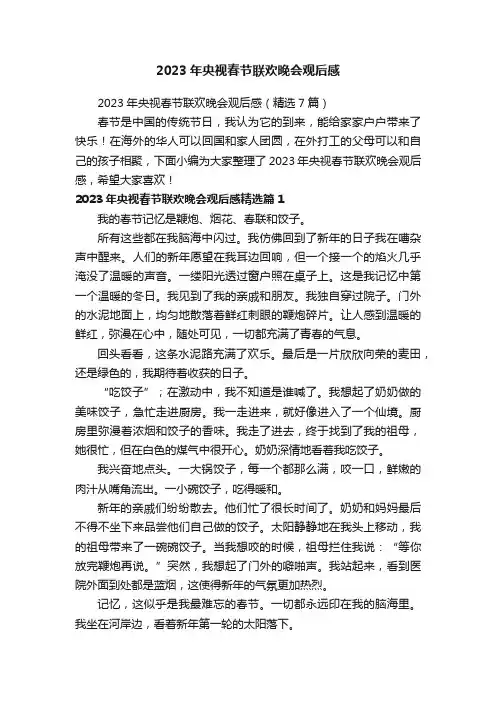 2023年央视春节联欢晚会观后感