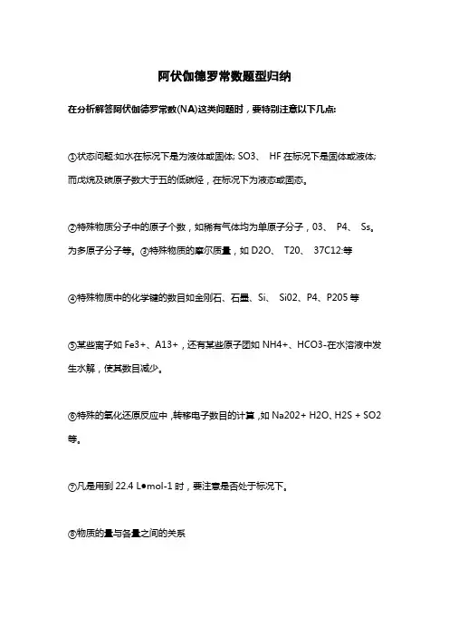 阿伏伽德罗常数题型归纳