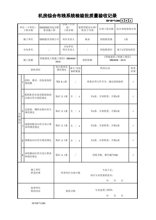 机房综合布线系统检验批质量验收记录
