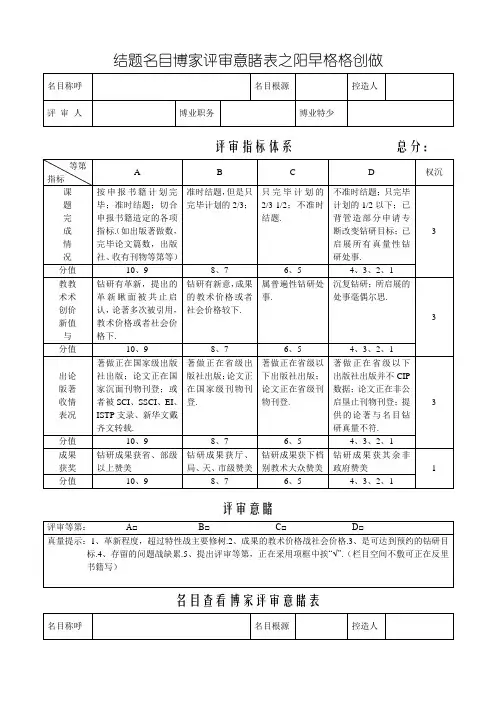 结题项目专家评审意见表
