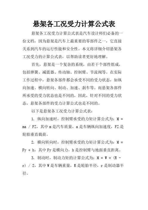 悬架各工况受力计算公式表