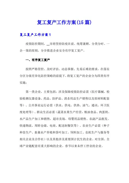 复工复产工作方案(15篇)