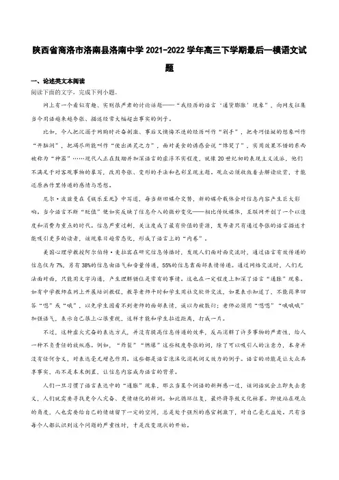 2021-2022学年陕西省商洛市洛南县洛南中学高三下学期最后一模语文试题