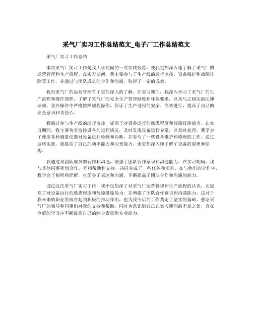 采气厂实习工作总结范文_电子厂工作总结范文