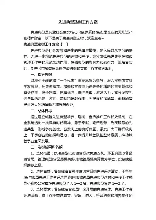 先进典型选树工作方案