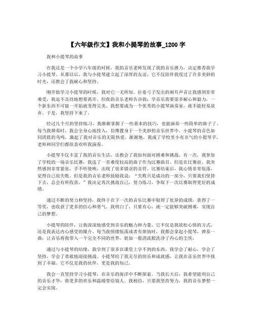 【六年级作文】我和小提琴的故事_1200字
