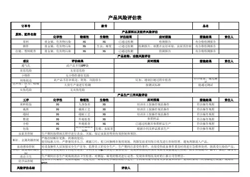 产品风险评估表范例