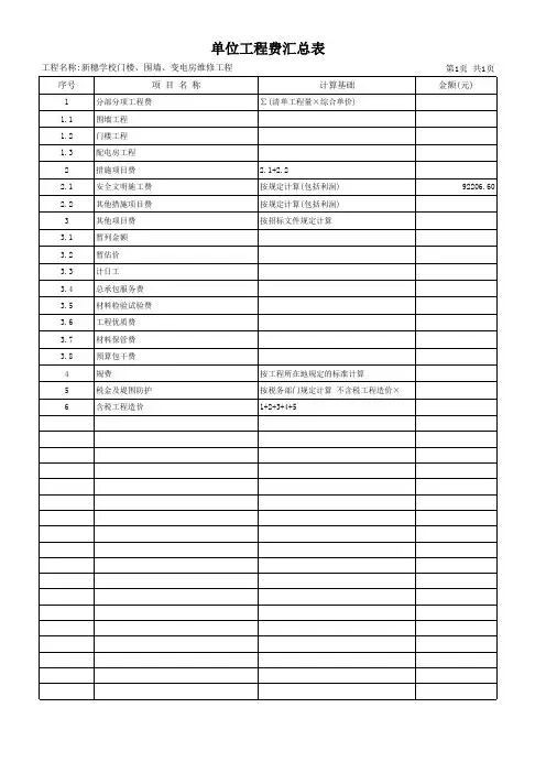 单位工程费汇总表1-1