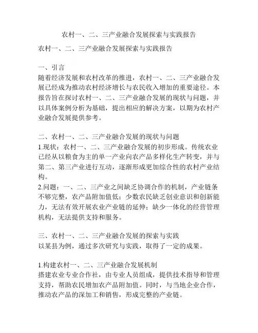 农村一、二、三产业融合发展探索与实践报告