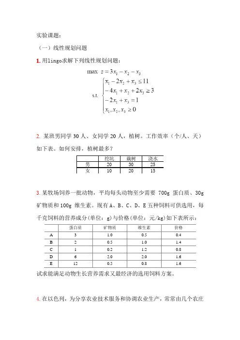 大学生数学建模：作业-线性规划的实验
