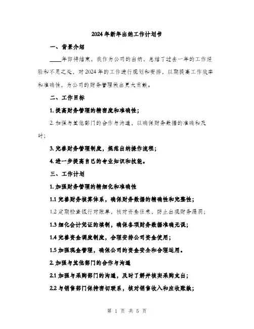 2024年新年出纳工作计划书(二篇)