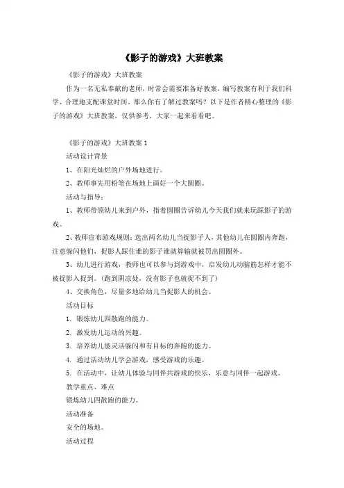 《影子的游戏》大班教案