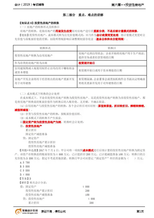 【实用文档】投资性房地产的转换,投资性房地产的处置()