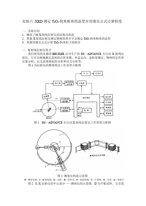 纳米材料实验 XRD测定TiO2纳米粉体的晶型并用谢乐公式计算粒度