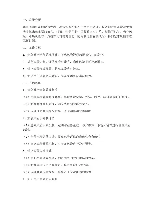 担保公司风险管理工作计划