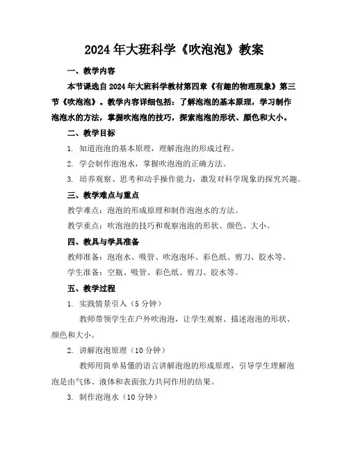 2024年大班科学《吹泡泡》教案