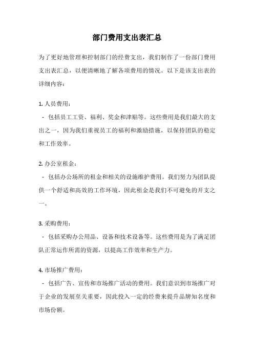 部门费用支出表汇总