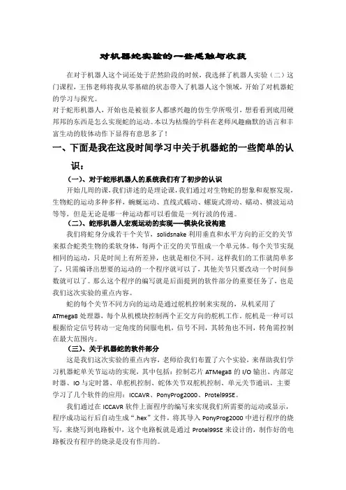 对机器蛇实验的一些感触与收获