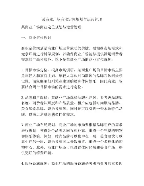 某商业广场商业定位规划与运营管理