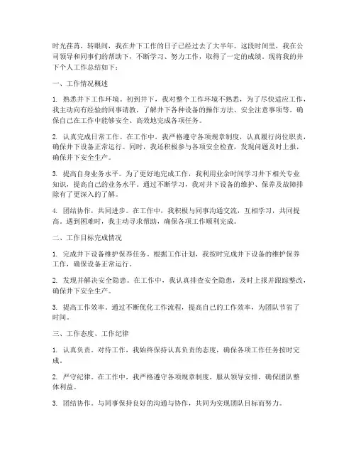 井下个人工作总结