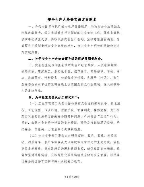 安全生产大检查实施方案范本（七篇）