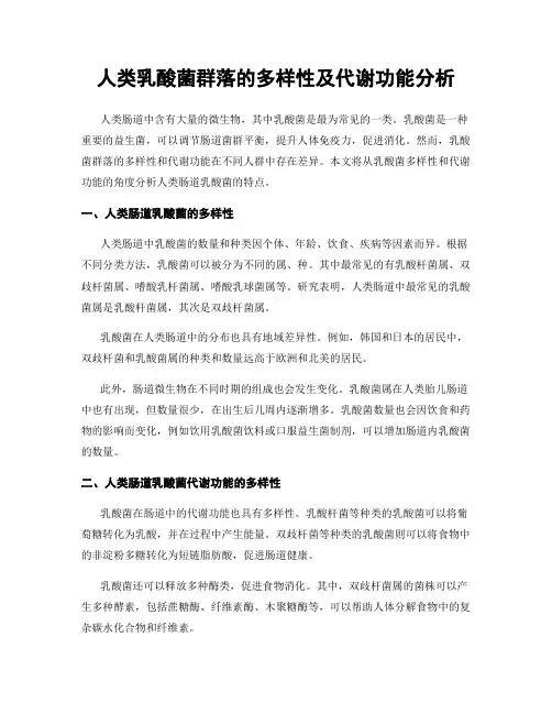 人类乳酸菌群落的多样性及代谢功能分析