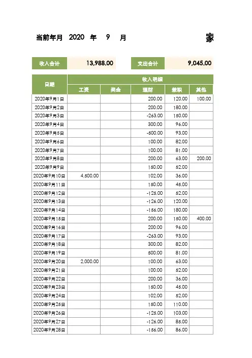 家庭月度收入支出表